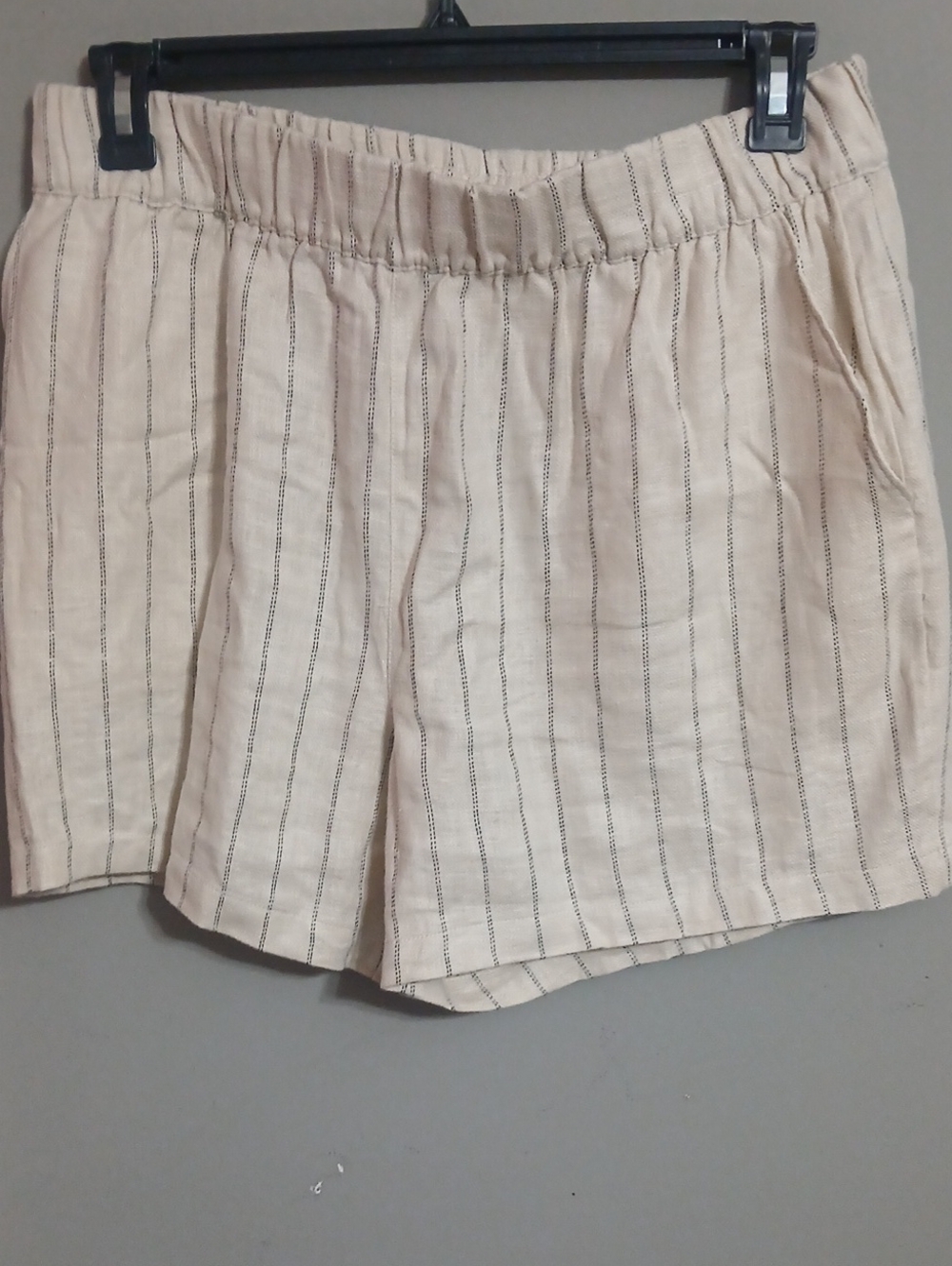 Blank NYC Beige Striped Linen-Blend Shorts